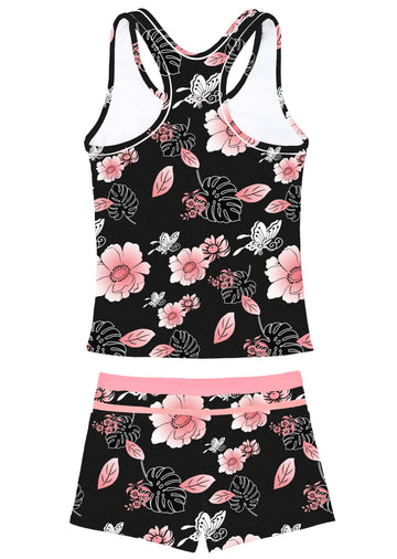 Proallo Girls Bathing Suits Two Piece Vest Style Swimsuit With Boyshort Tankini Swimwear Butterfly