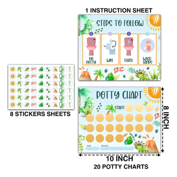 Dinosaur Potty Training Sticker Chart, 20 Potty Charts With 432 Round Stickers & 1 Instruction Sheet, Potty Reward Sticker Chart