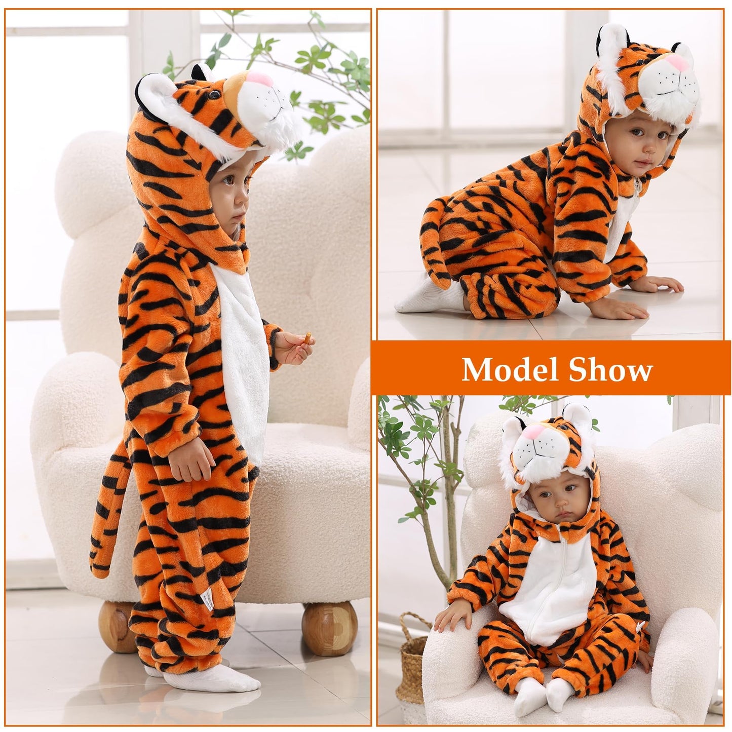 Tonwhar Infant And Toddler Halloween Cosplay Costume Kids' Animal Outfit Snowsuit (2-3T,Orange Tiger)