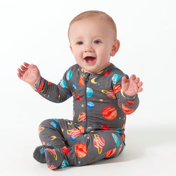 Gerber Unisex Baby Toddler Buttery Soft Snug Fit Footed Pajamas With Viscose Made From Eucalyptus, Space, 6-9 Months