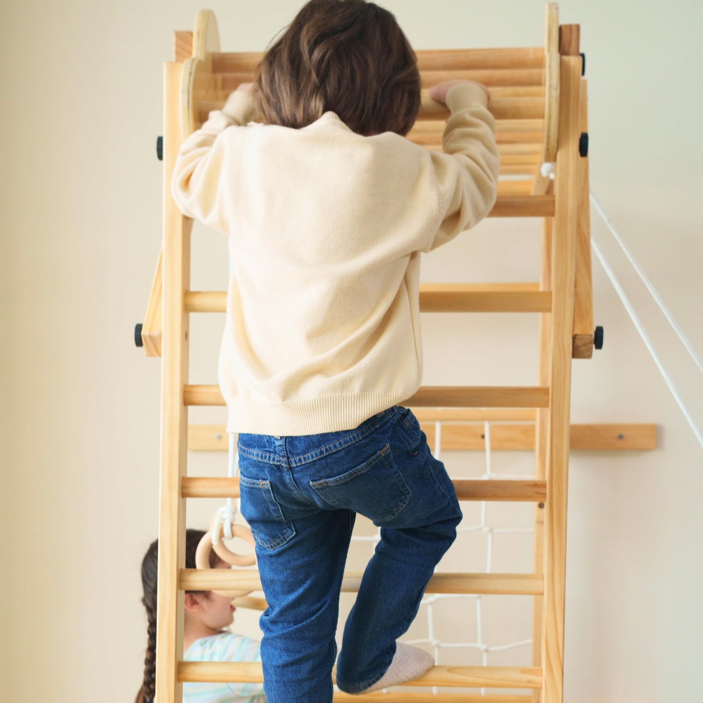 Avenlur Grove 8-In-1 Indoor Jungle Gym With Gymnastic Rings, Climbing Rope, Swing, Slide, Monkey Bars, Rope Wall Net, And Wooden