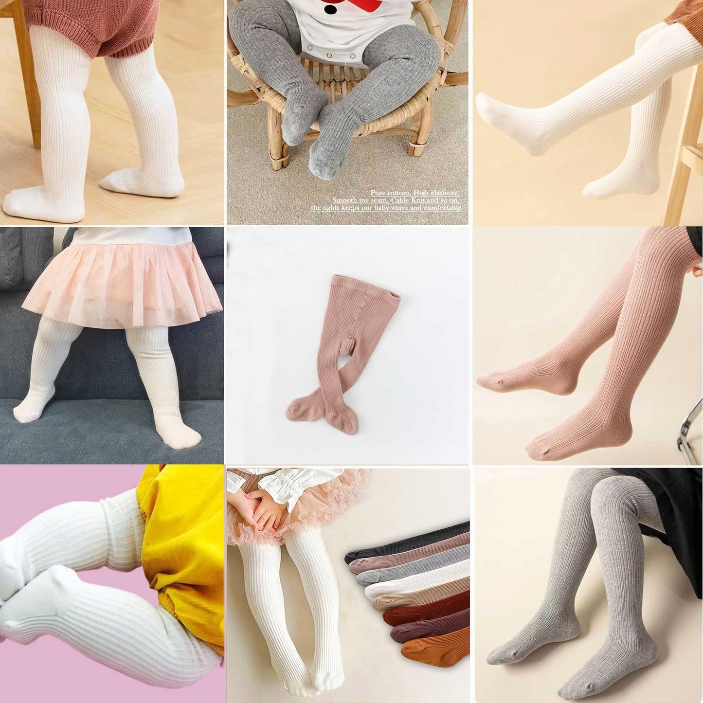 Cecorc Baby Tights - Thick Toddlers Girl Leggings-Seamless Cable Knit Cotton Stockings - Kids Pantyhose 3 Pack, 3-4 Years, White