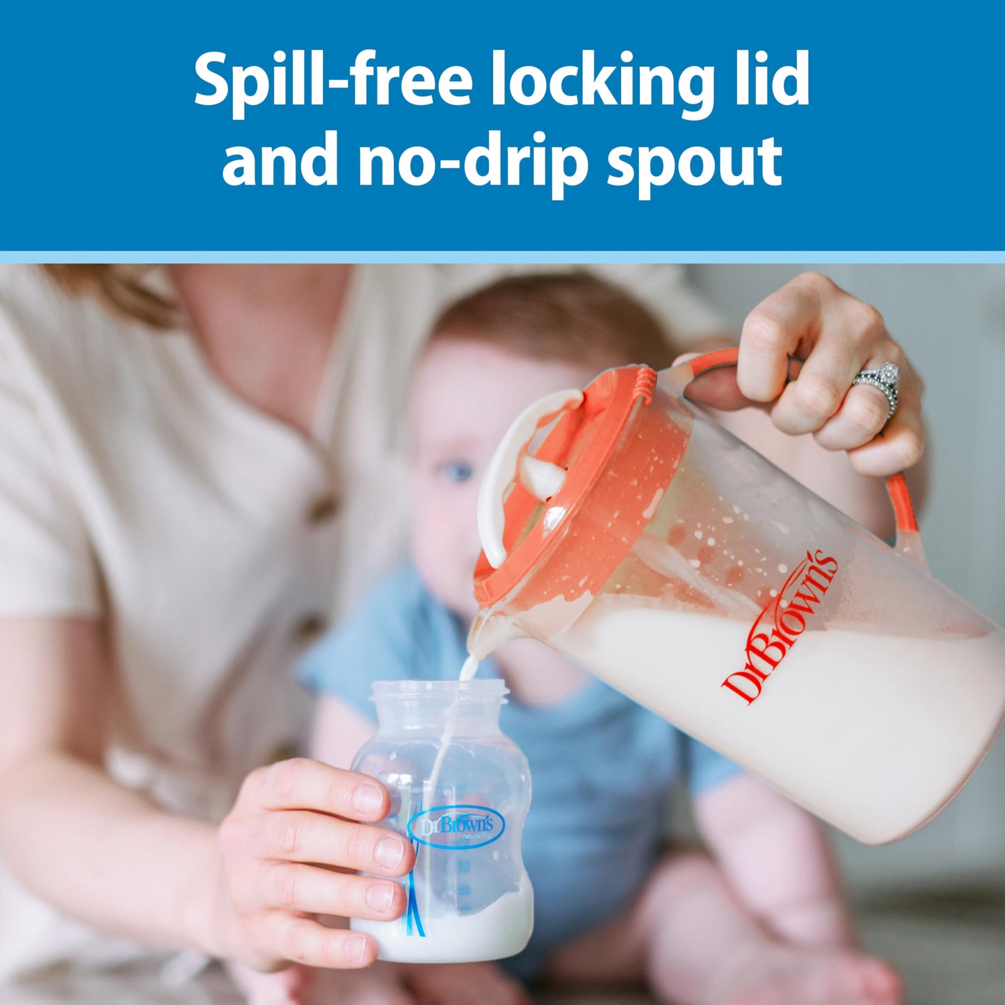 Dr. Brown'S Baby Formula Mixing Pitcher With Adjustable Stopper, Locking Lid, & No Drip Spout, 32Oz, Bpa Free, Olive