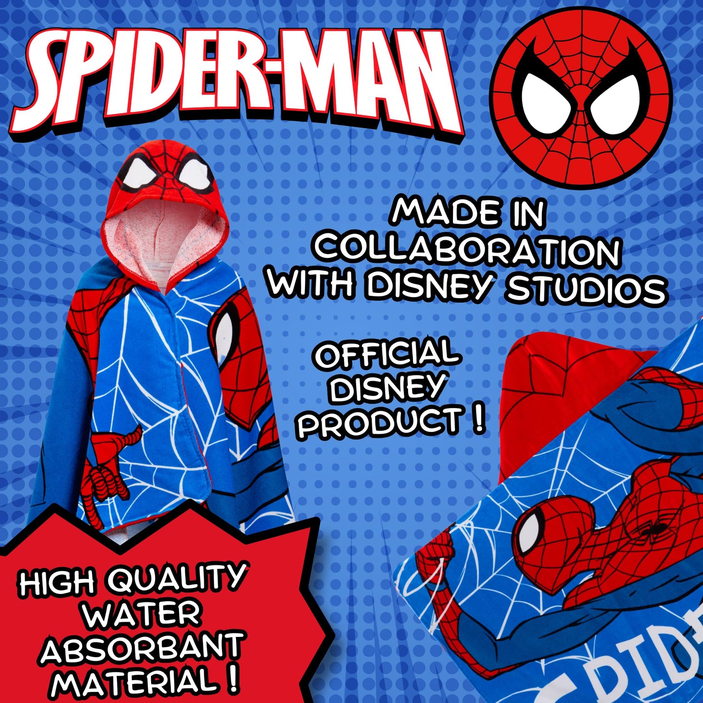 Spider-Man Hooded Towel 100% Cotton Dress Up Avengers Poncho Kids Bath Beach Towel Swimming Wrap Boys Changing Robe
