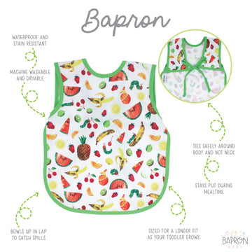 Bapronbaby Eric Carle Tropical Fruit Bapron - No Neck Tie Safer Bib For Baby & Toddler - Soft Waterproof Stain Resistant - Machi
