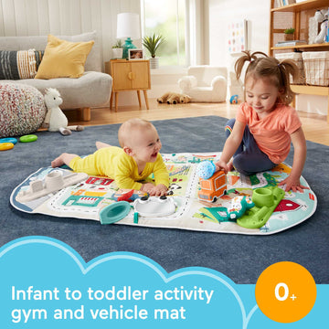 Fisher-Price Activity City Gym To Jumbo Playmat, Infant To Toddler Activity Gym With Music, Lights, Vehicle Toys And Extra-Large