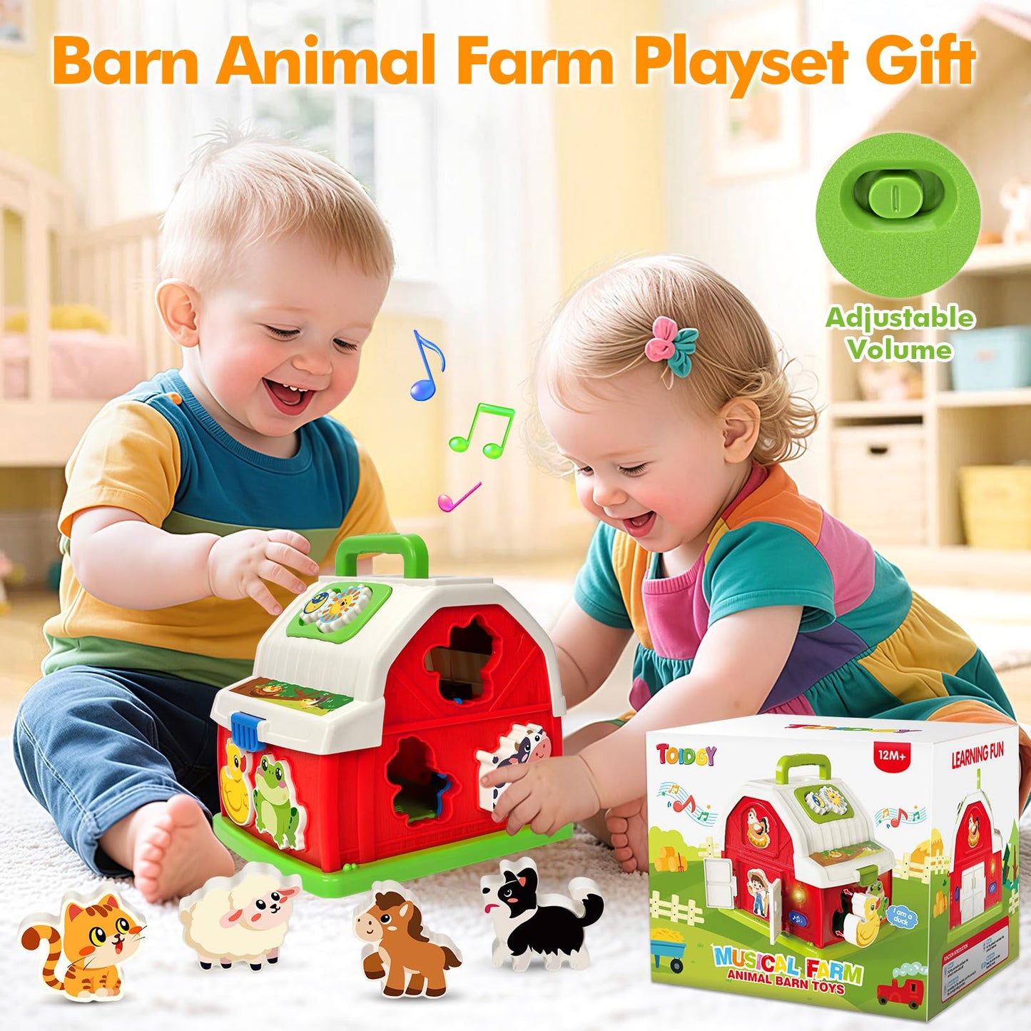 Montessori Toddler Toys for 1 2 3 Year Old Boys Girls, Musical Farm Animals Barn Toy with Sound & Light, Learning Toys for Toddl