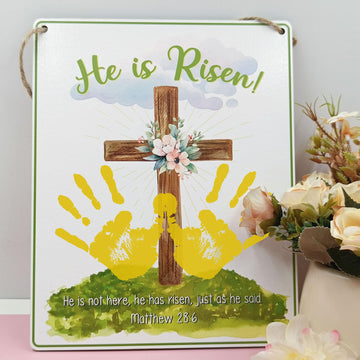 Easter Diy Handprint Craft For Kids, Baby'S First Easter Handprint Art Sign, Bible Verse Crafts, Baby Handprints Christian Keeps