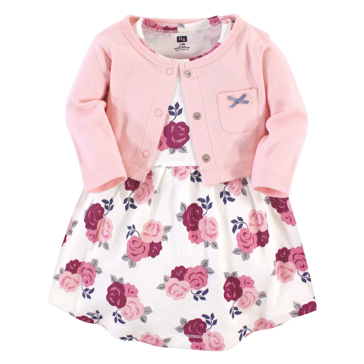 Hudson Baby Girls' Cotton Dress And Cardigan Set, Blush Floral, 18-24 Months