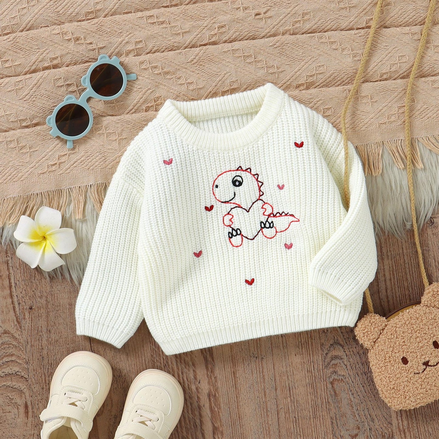 Ayalinggo Valentines Baby Girl Boy Outfit Toddler Knit Sweater Long Sleeve Crewneck Sweatshirt St Patricks Day Clothes (White Di