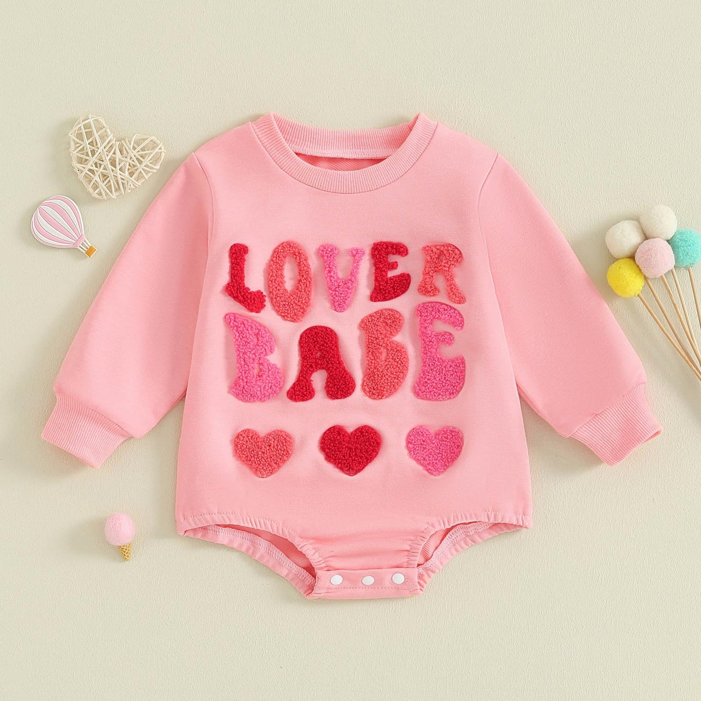 Focusnorm Valentine'S Day Toddler Baby Girl Outfit Nweborn Infant Clothes Long Sleeve Sweatshirt Romper Cute Crewneck Onesie (Pi