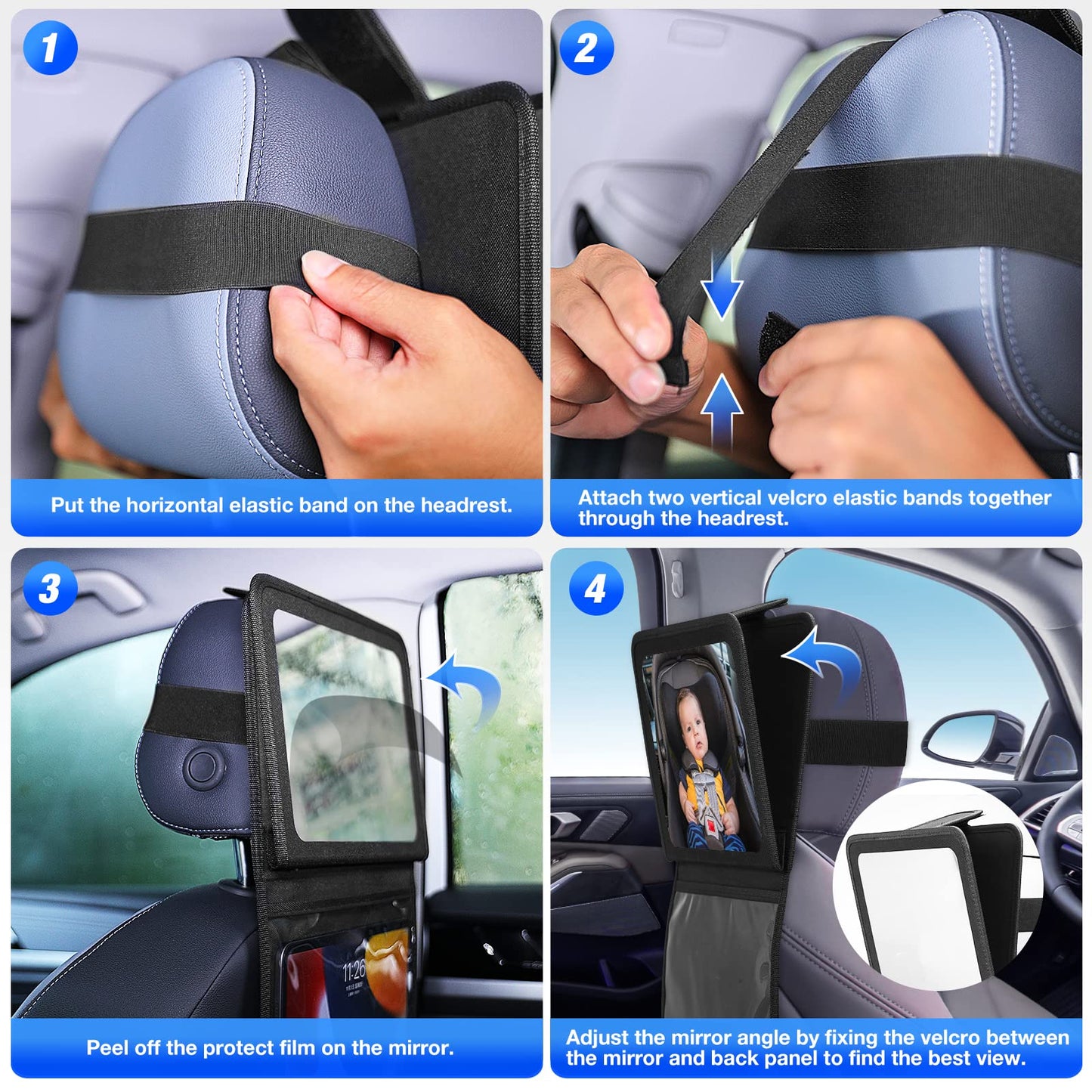 Brislut Baby Car Mirror With Tablet Holder, Road Trip Essentials For Kids, Back Seat Mirror To See Rear Facing Infant, Adjustabl