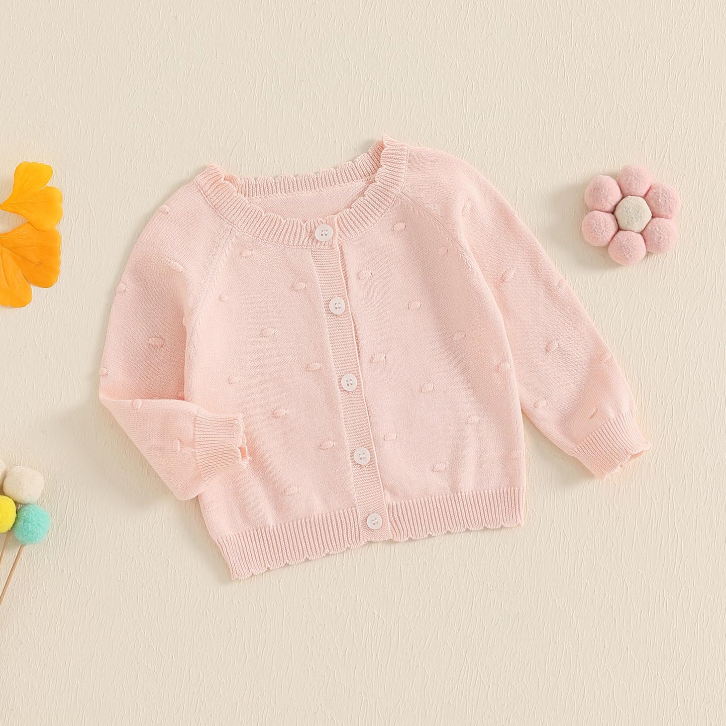 Infant Baby Girl Cardigan Sweater Long Sleeve Button Up Knit Sweatshirt Jacket Toddler Baby Girl Fall Outfits (Pink, 0-6 Months)