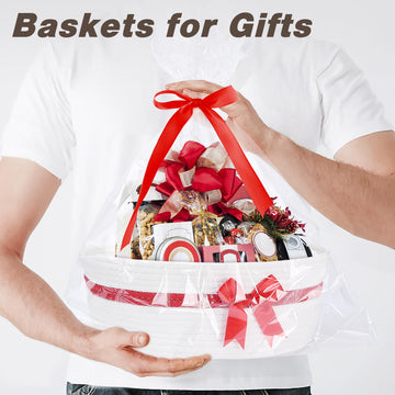 Yeeeasy Gift Basket With Bow And Gift Bag Simplicity Home Decor Rope Basket For Gifts Empty 13.5' X 8.5' X 5.5' Storage Baske