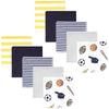 Hudson Baby Unisex Baby Flannel Cotton Washcloths, Sports Fan 10 Pack, One Size