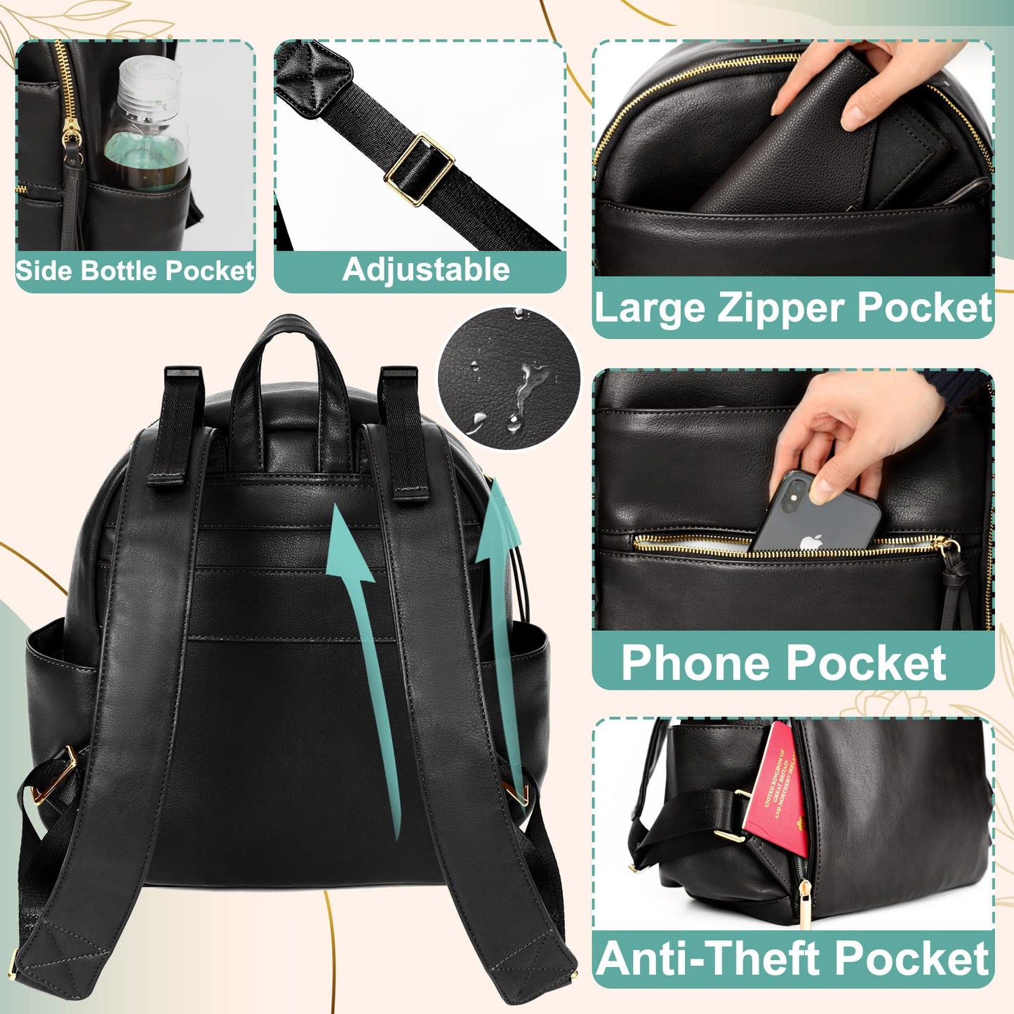 Mini Diaper Bag Backpack Mominside Small Baby Diaper Bag With 11 Pockets, Leather Travel Baby Bag For Baby Girls Boys, Diaper