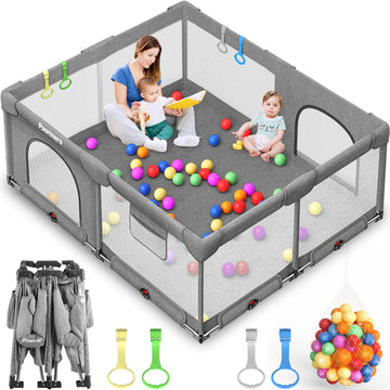 Foldable Playpen For Babies And Toddlers: 71' L X 59' W X 27' H, Large Kids Play Yard, Portable For Indoor And Outdoor Play A