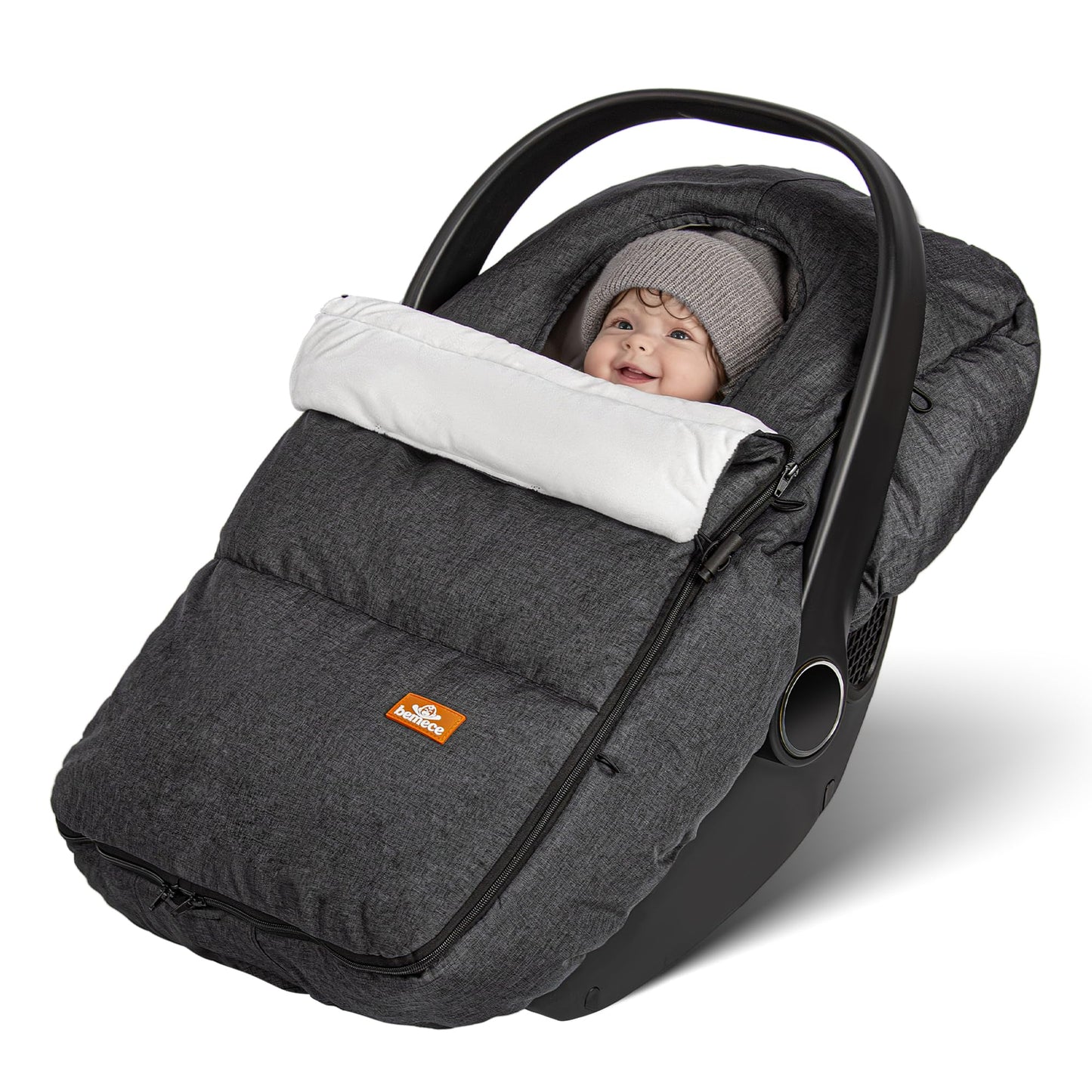 bemece Winter Baby Car Seat Cover, Universal Warm Infant car seat Cover with Zip, Waterproof & Windproof, Machine Washable