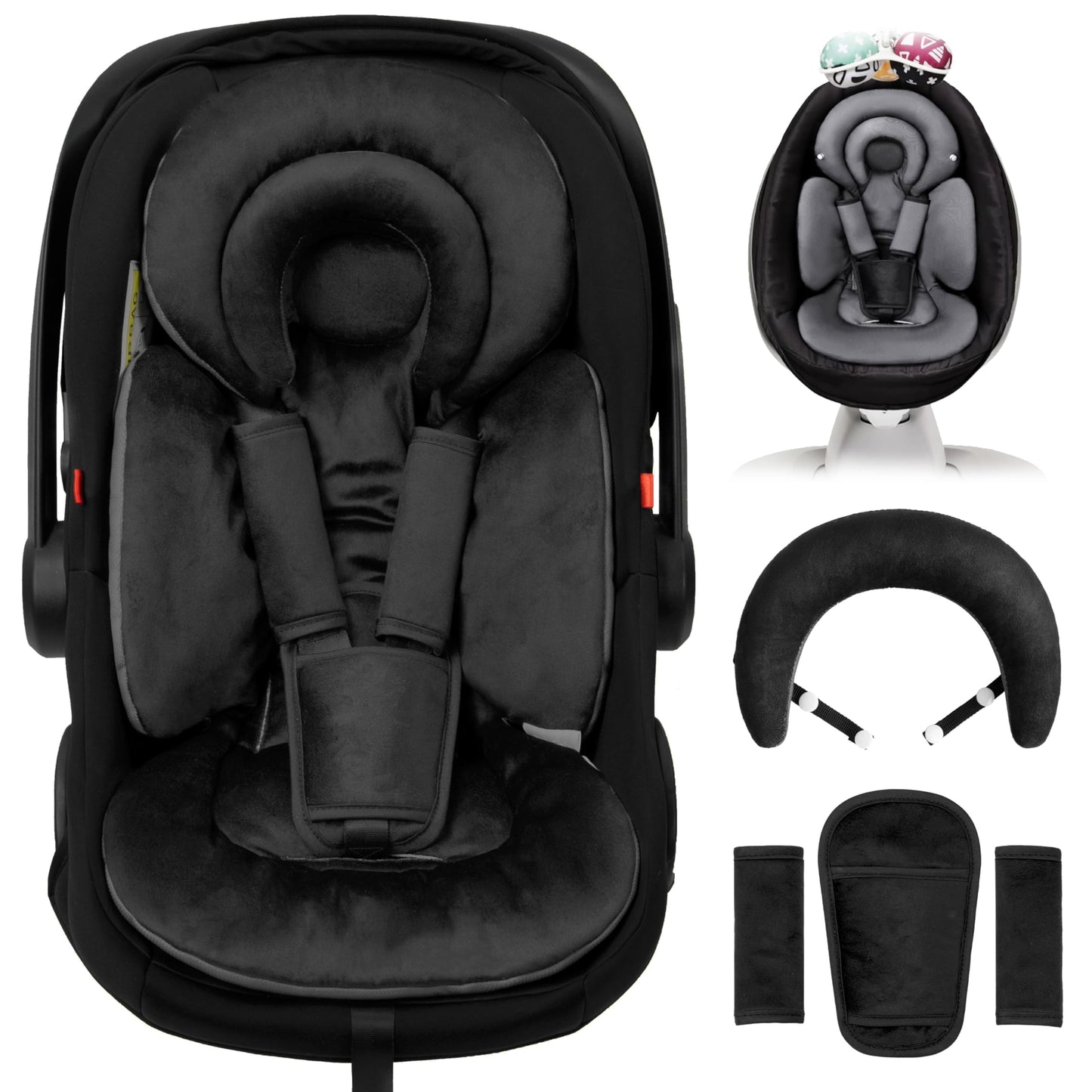 TinlyFinly Infant Car Seat Insert with Removable Cushion for Preemie to Toddler, Reversible Newborn Carseat Insert for Baby Head