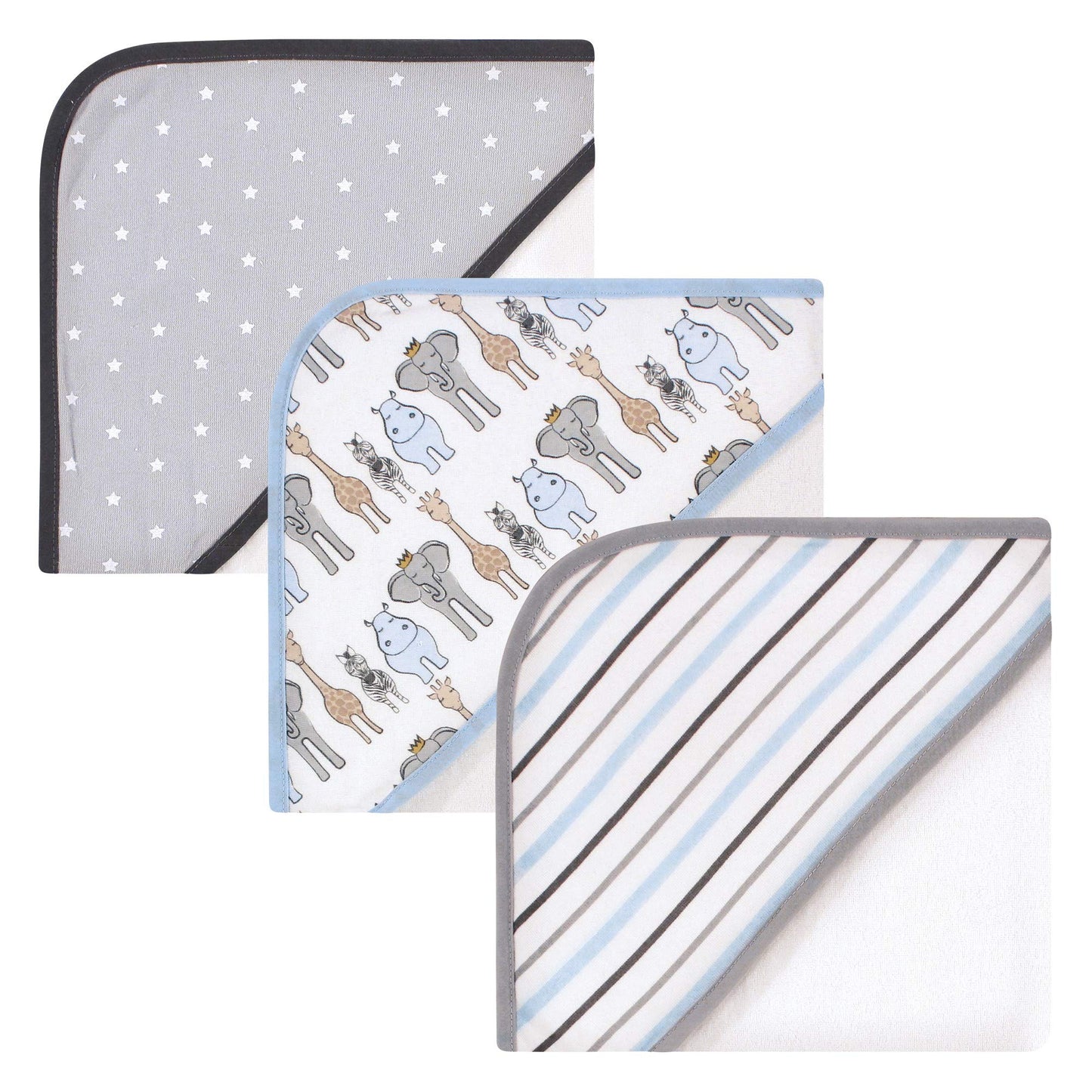 Hudson Baby Unisex Baby Cotton Rich Hooded Towels, Royal Safari, One Size