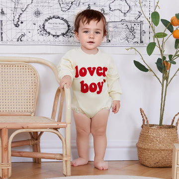Ursobutegl Newborn Baby Boys Romper Sweatshirt Lover Boy Letter Embroidery Sweater Valentines Day Outfit Clothes(Beige-Lover Boy