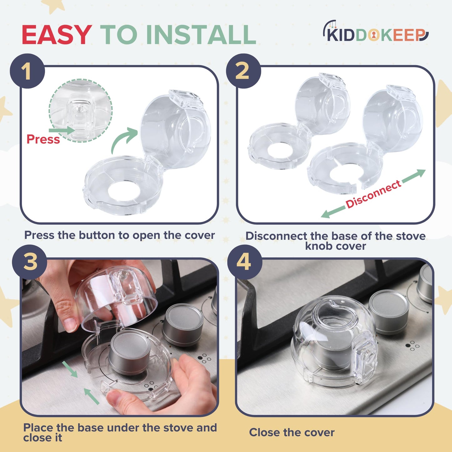 Child Proof Stove Knob Covers (Pack Of 5) & Oven Lock - Double Key Design Standard Size 2.1'High X2.4'Wide Stove Knob Covers F