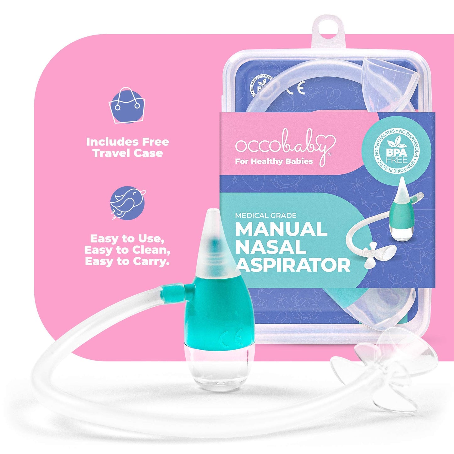 Occobaby Manual Baby Nasal Aspirator - Nose Sucker For Toddlers And Newborns - Baby Congestion Relief - Aspirador Nasal Para Beb
