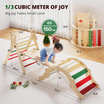 Bluewood Pikler Triangle Set, Toddler Wooden Climbing Toys Indoor 7In1 Foldable Climber For Kids, Montessori Philosophy Play Jun
