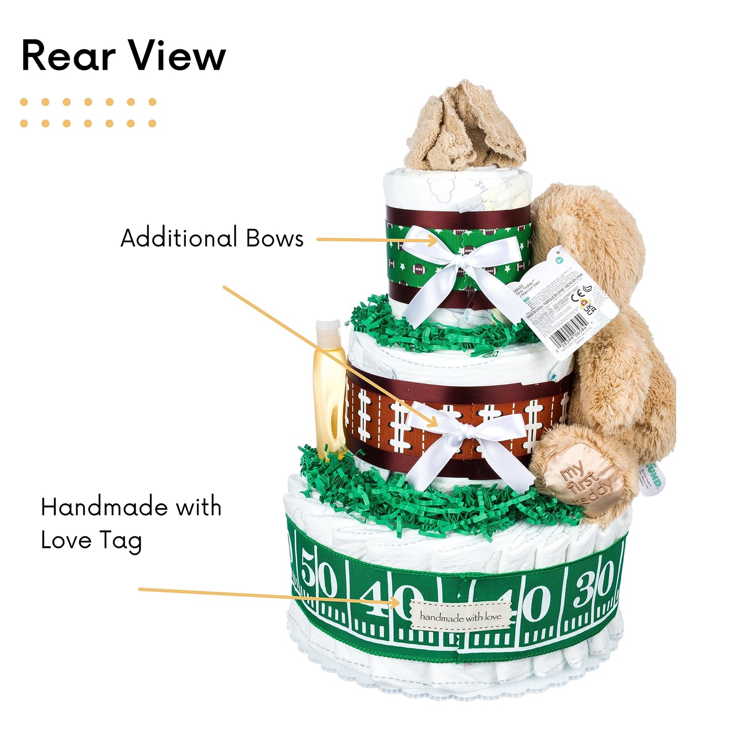 Lil' Baby Cakes Football Diaper Cake - Adorable Baby Boy Gift Using Size 1 Swaddler Diapers - Perfect For Baby Showers With Foot
