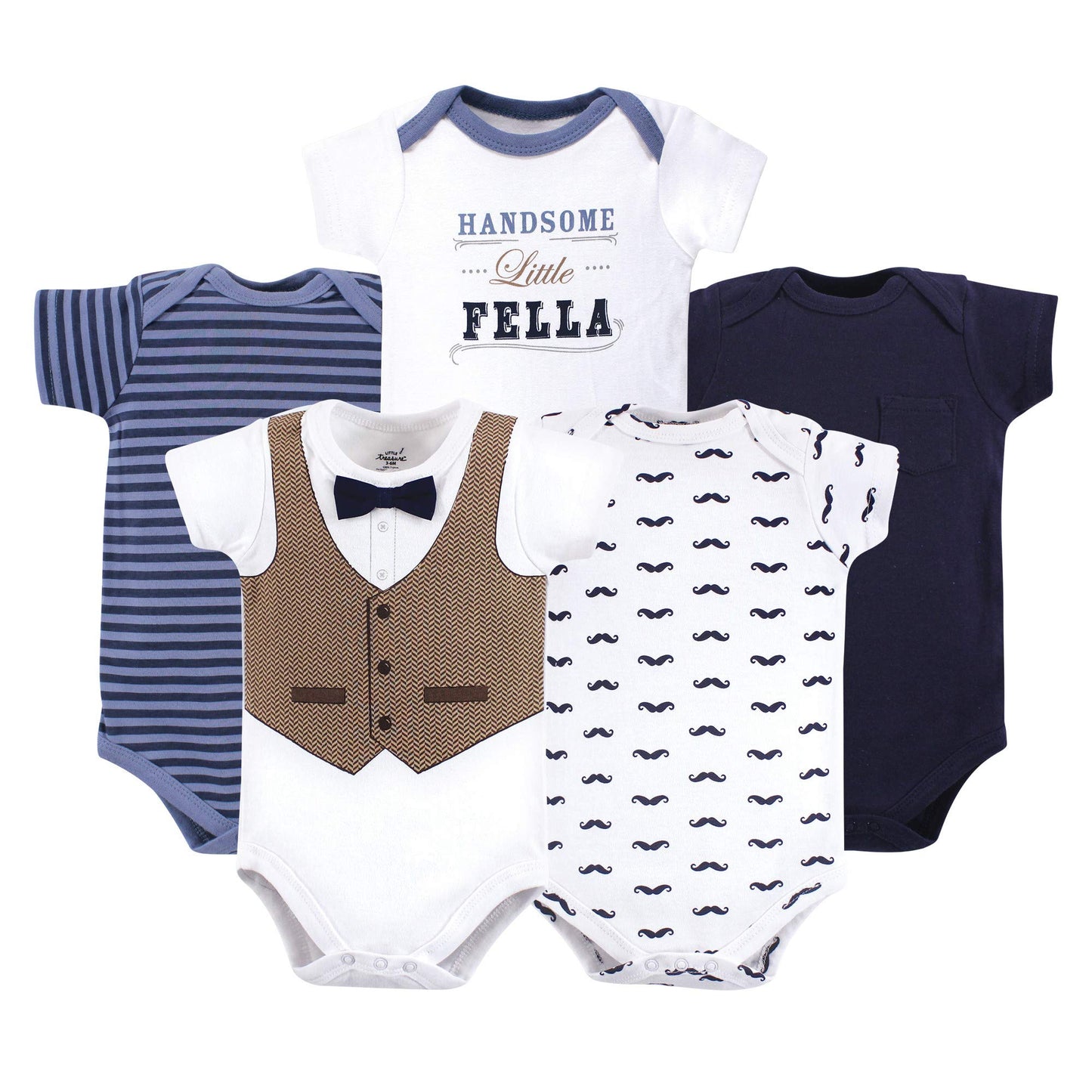 Little Treasure Unisex Baby Cotton Bodysuits, Handsome Fella Short-Sleeve, 9-12 Months