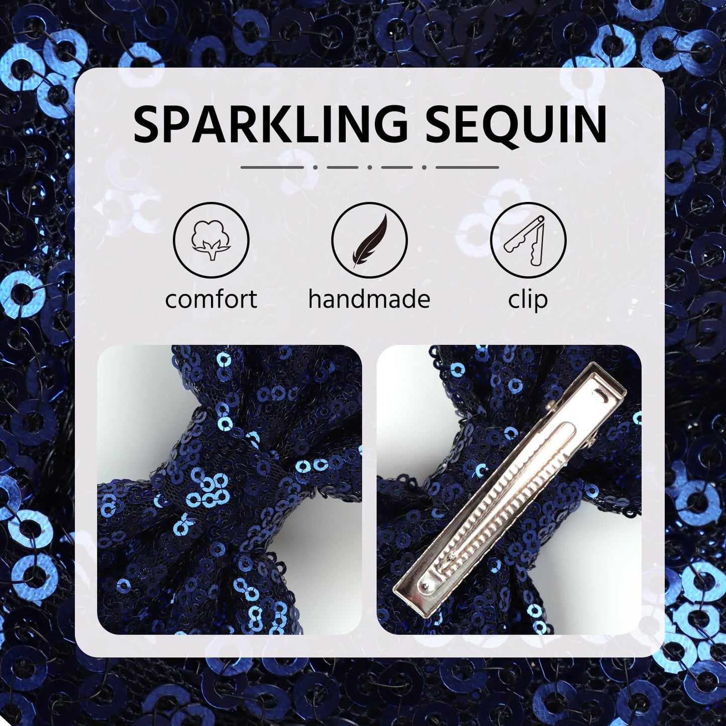 Lanmerry Hair Clip With 5 Inches Sequins Large Bow, Alligator Hair Clip For Girls, Women, Teens, Babies, Navy Blue Bow Gift