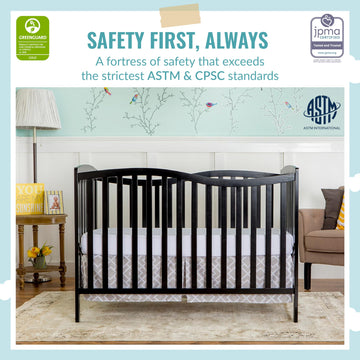 Dream On Me Chelsea 5-In-1 Convertible Crib In Black, Jpma Certified