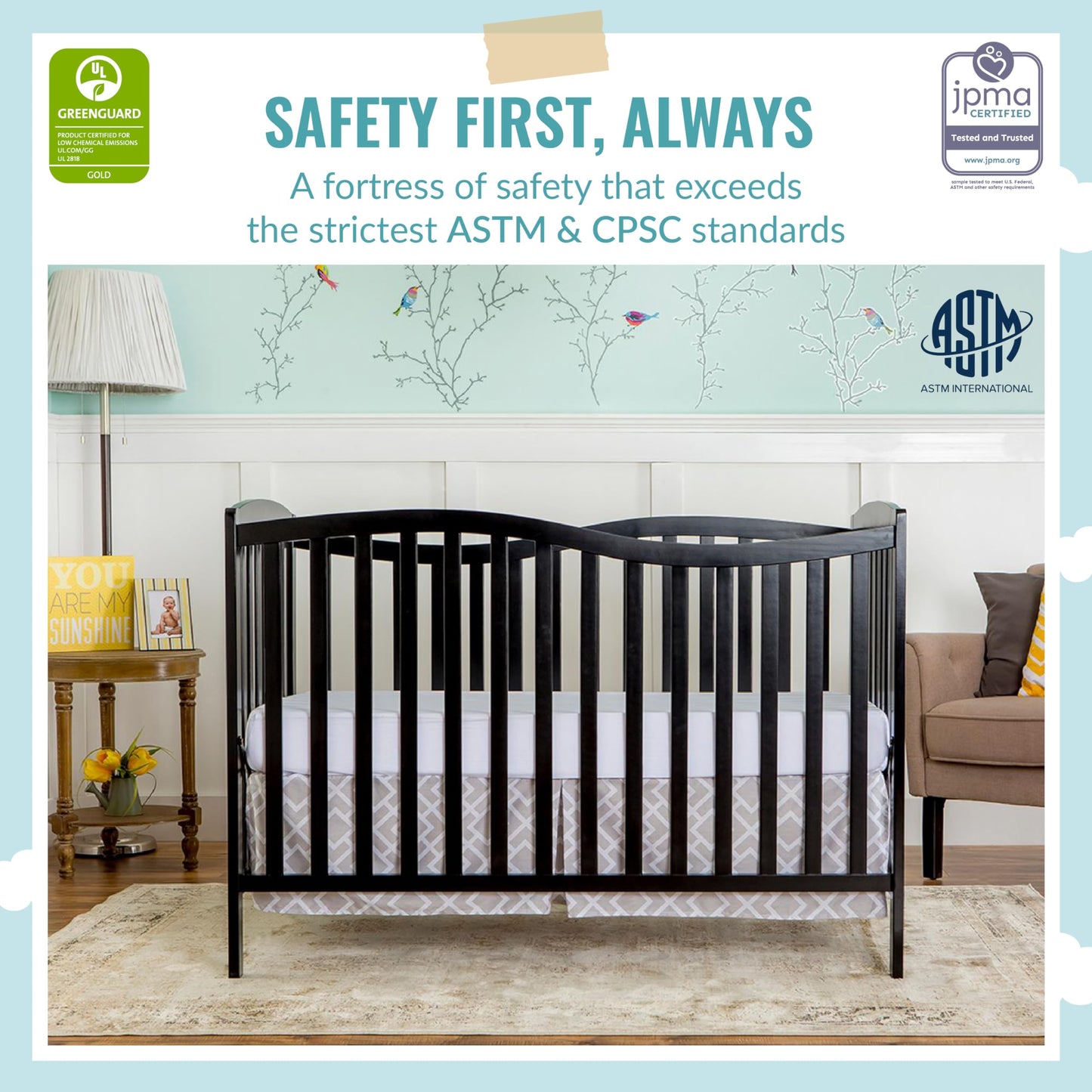 Dream On Me Chelsea 5-In-1 Convertible Crib In White, Jpma Certified