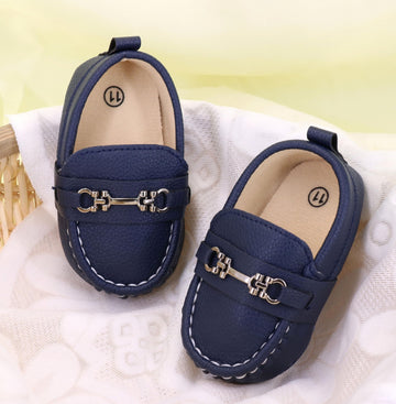 Lonsoen Infant Shoes Boys Loafers Baby Girls Crib Moccasins Classic Synthetic Leather Wedding Dress Shoes,Bay209 Deep Blue 6-12
