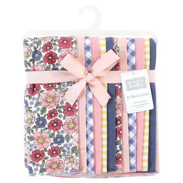 Hudson Baby Unisex Baby Cotton Flannel Burp Cloths Bundle, Pink Blue Pretty Floral, One Size