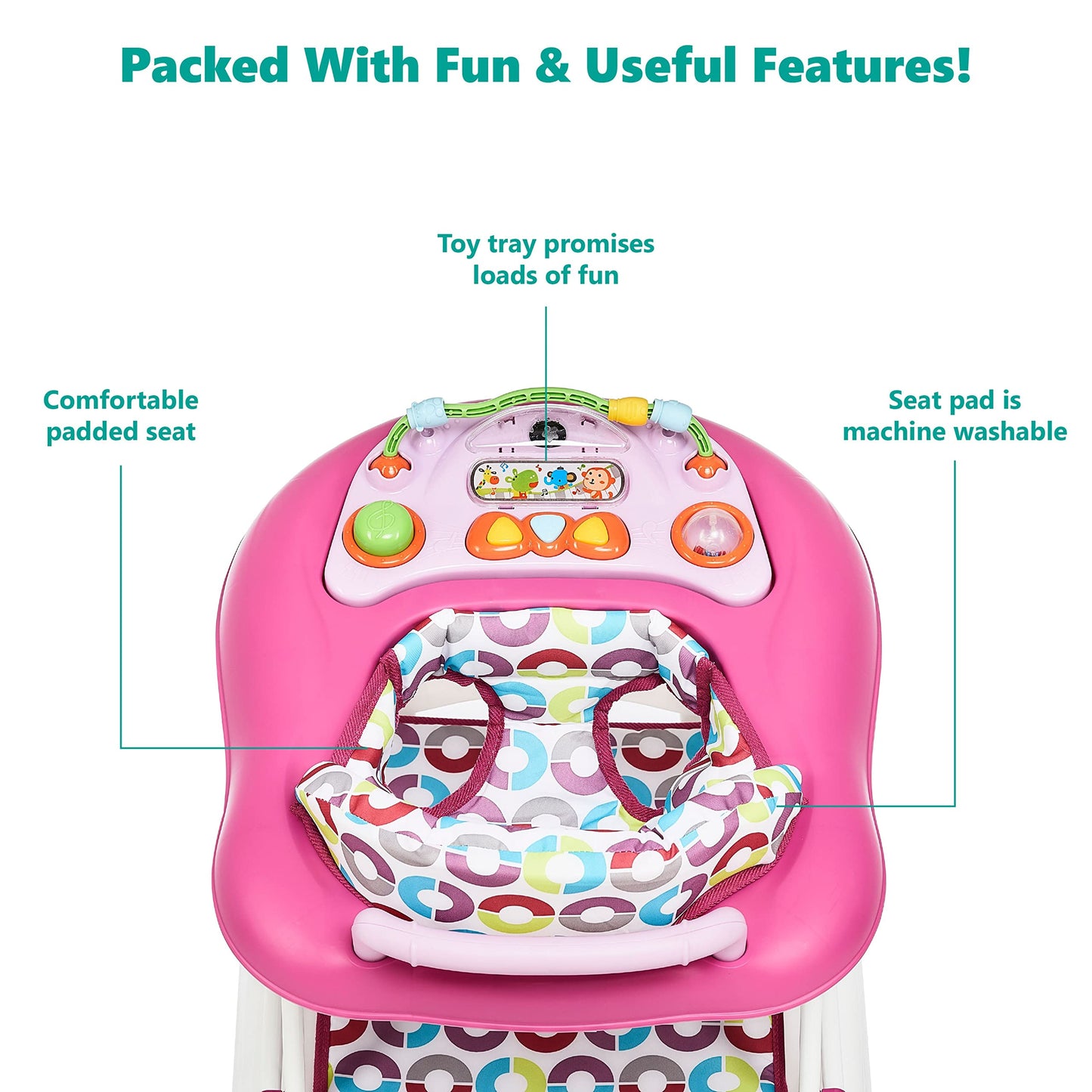 Dream On Me Go-Getter 3-In-1 Activity Baby Walker And Walk Behind Walker, Adjustable Seat Height, Comfortable Padded Seat, Easy