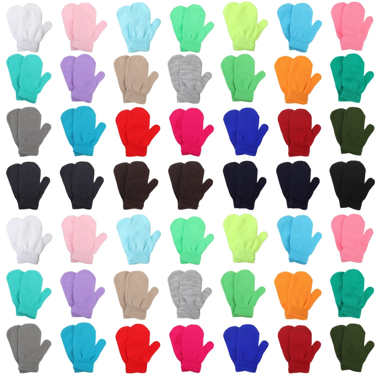 Handepo 50 Pairs Kids Winter Mittens Gloves Bulk Toddler Stretch Mittens Children Knit Gloves for Homeless Little Girl Boys(Mult