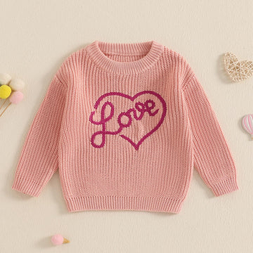 Nokpsedcb Baby Girl Cute Long Sleeve Heart Flowers Embroidery Oversized Sweater Toddler Valentine Outfit (Pink Love, 3-4 Years)