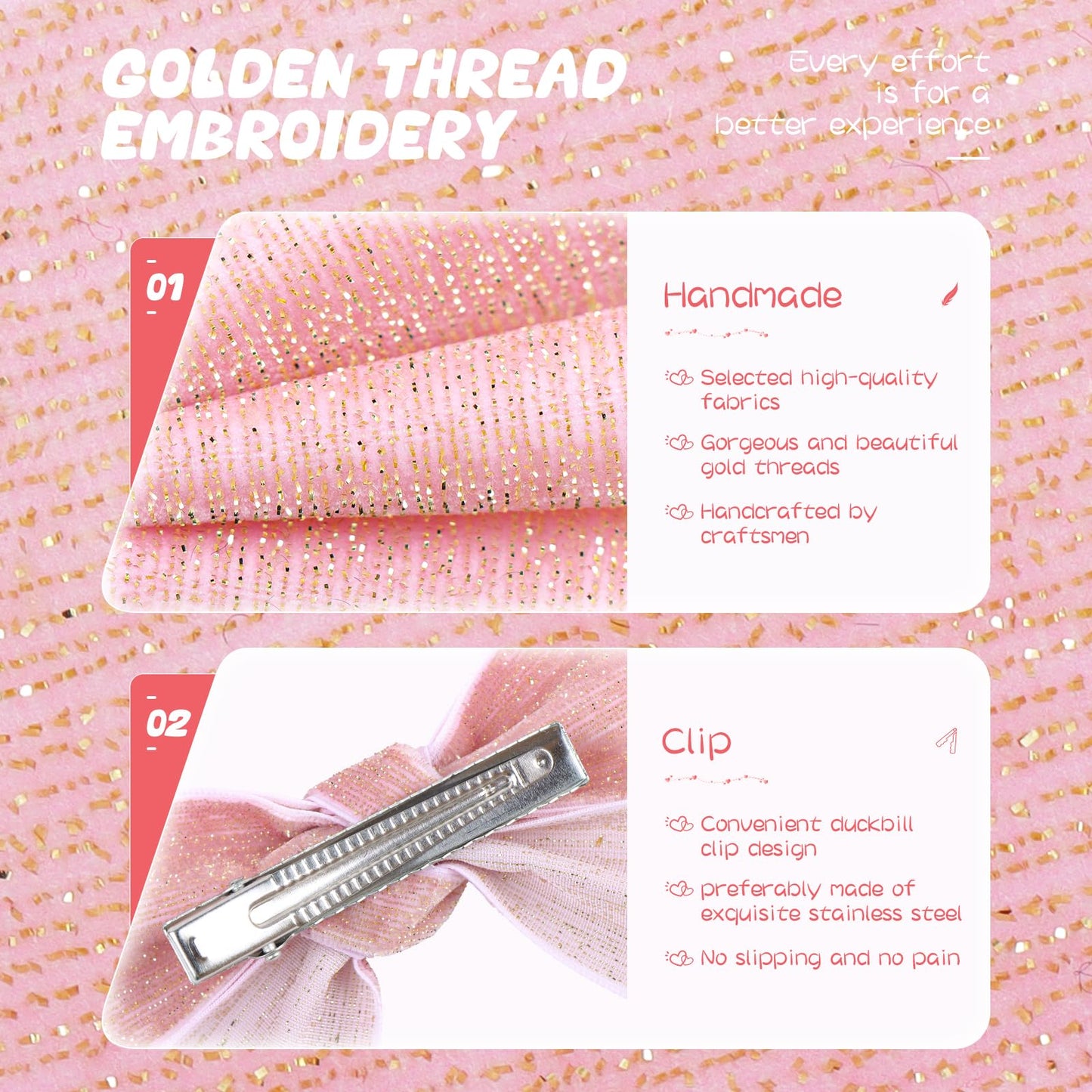 Yanjie Red Hair Bows Clips Red Velvet Bows Pink Hair Clips Girls Pink Alligator Barrettes Clips Velvet Ribbon Hair Accessories