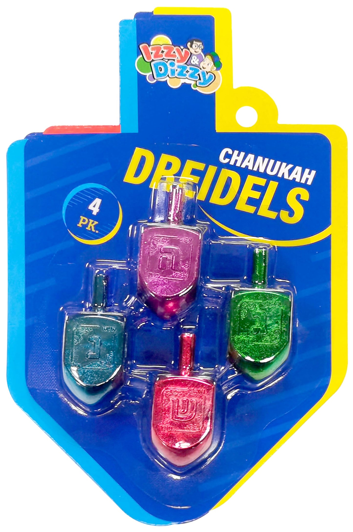 Izzy 'N' Dizzy Hanukkah Dreidels - Multi Color Metallic Dreidel - 4 Pack Medium