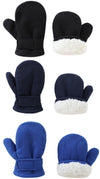 Baby Toddler Mittens Boys Girls Winter Outdoor Gloves Kids Easy-On Fleece Warm Mittens Black Blue Navy 3 Pairs L(2-4 Years)