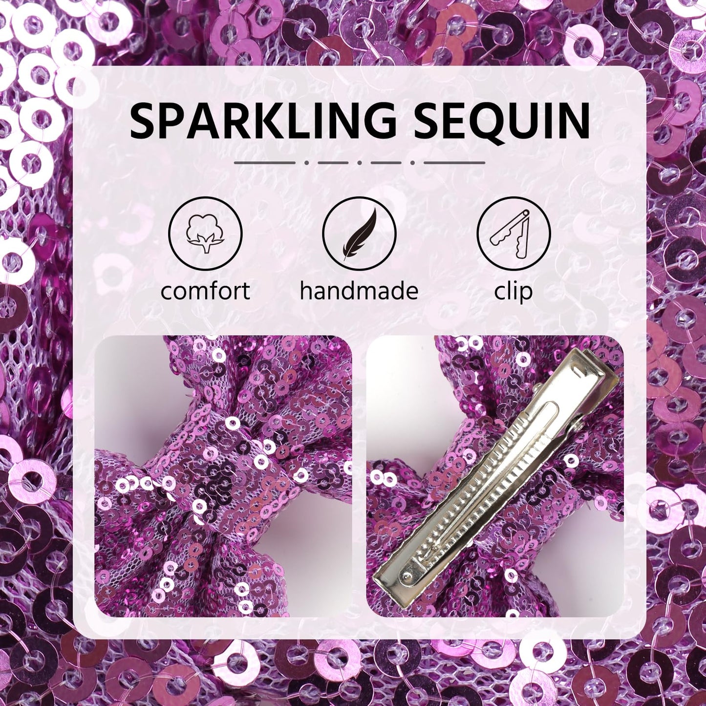 Lanmerry Hair Clip For Girls, 5 Inches Sequins Large Bow With Alligator Clip, Hair Accessories For Women Teens Babies Toddlers P