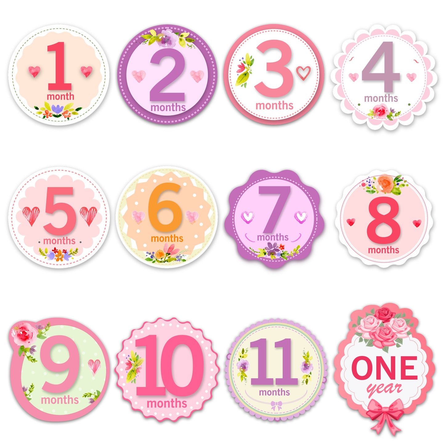 Baby Monthly Milestone Stickers For Girls By Turtlesurfers | Floral Designs With Holiday Themes Included! | All Months And First