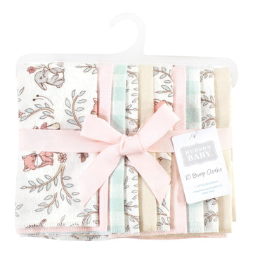 Hudson Baby Unisex Baby Cotton Flannel Burp Cloths 10-Pack, Girl Woodland Pals, One Size