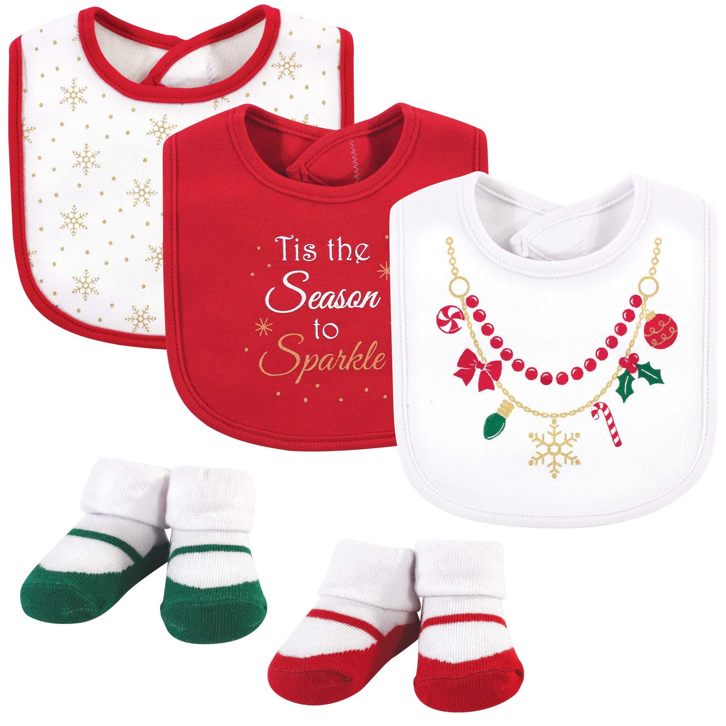 Little Treasure Unisex Baby Cotton Bib And Sock Set, Christmas Necklace, One Size