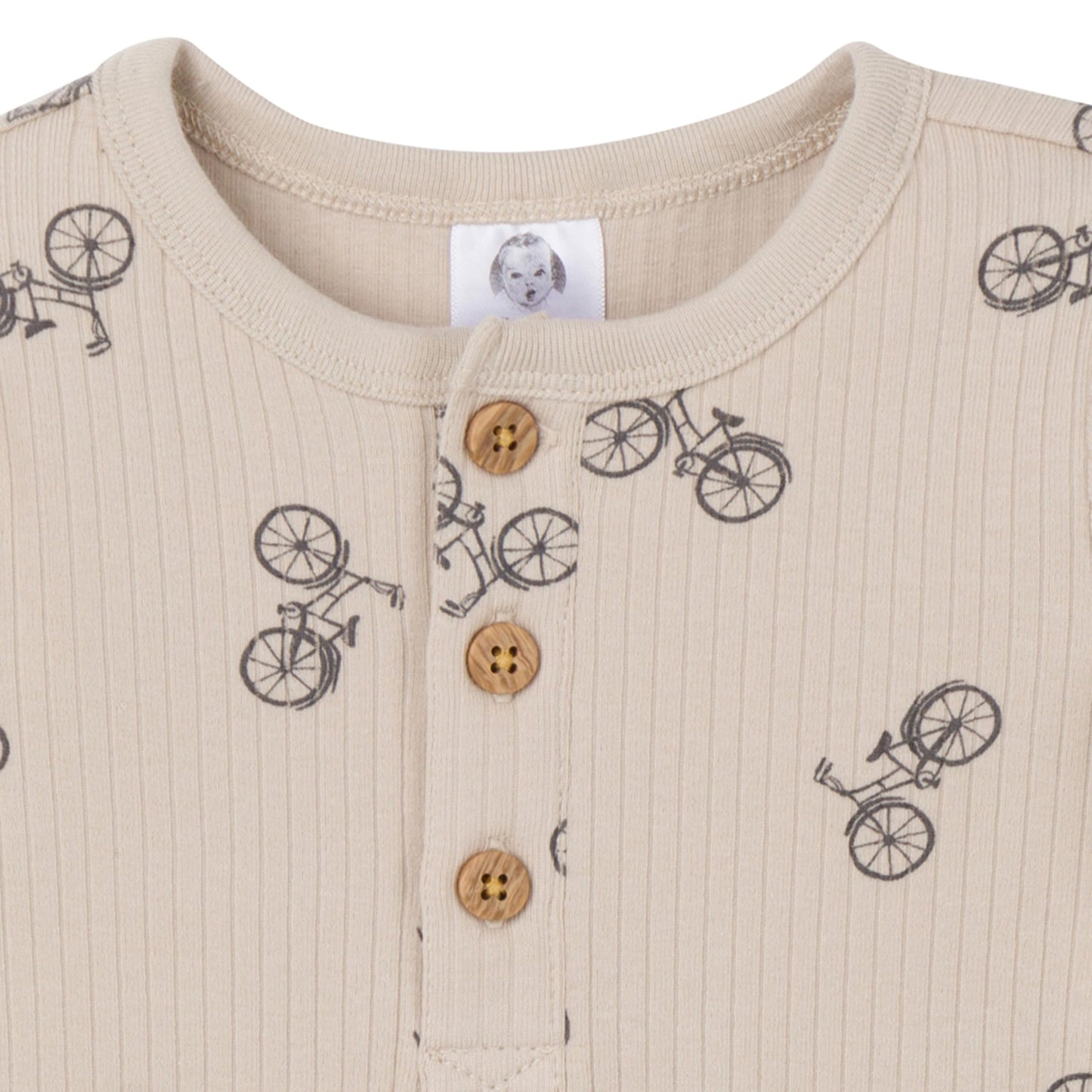 Gerber Modern Moments Baby Boys' Henley Romper, Bicycles, 24 Months