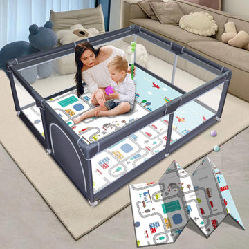 Baby Playpen With Mat, Play Pen Playards, Playpen For Babies And Toddlers Play Pin Indoor Active Center Game Fence, 50X50 Inch,