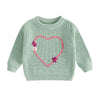 Nokpsedcb Baby Girl Cute Long Sleeve Heart Flowers Embroidery Oversized Sweater Toddler Valentine Outfit (Green, 6-9 Months)