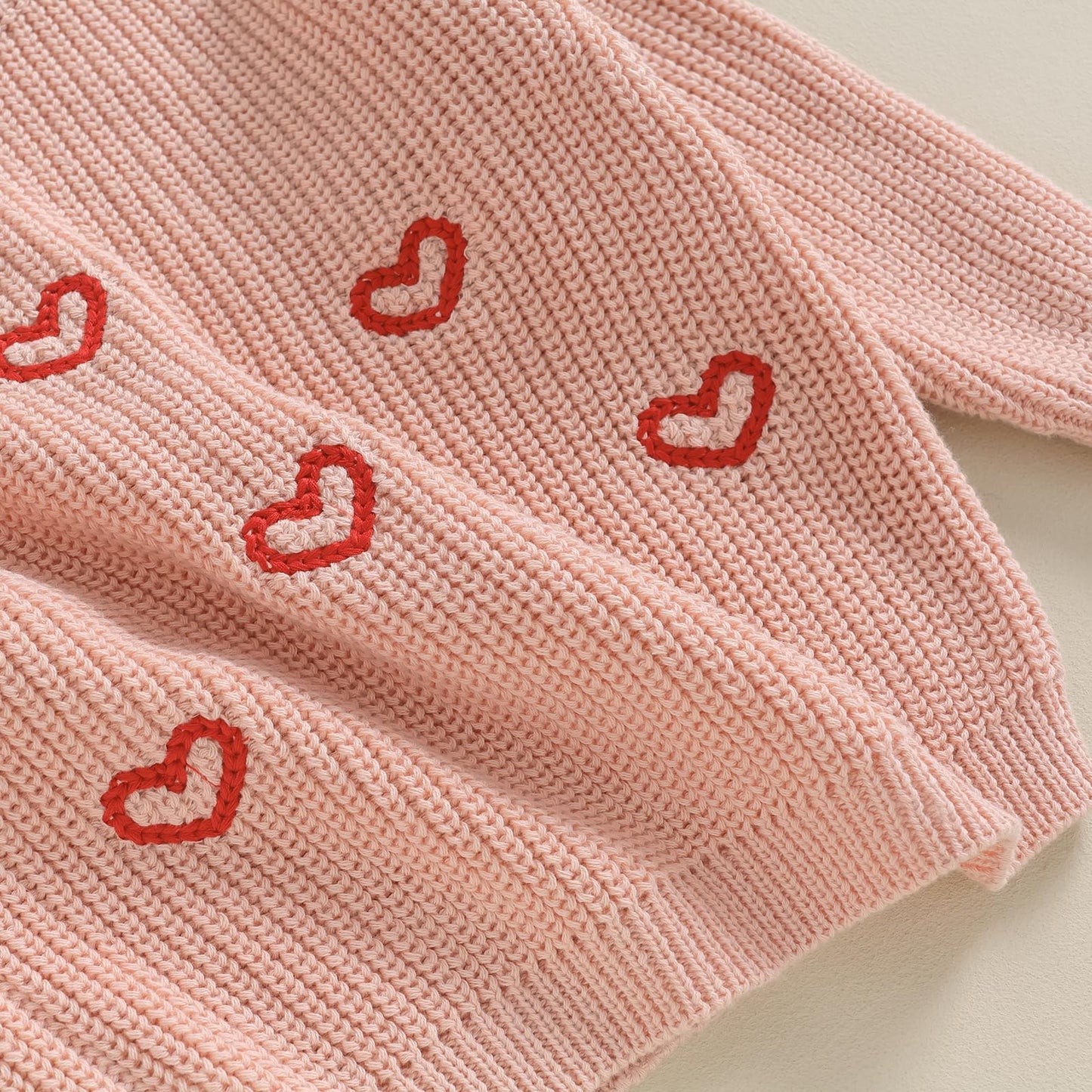 Baby Girl Valentines Day Outfit Love Heart Sweet Long Sleeve Sweater Tshirt Crewneck Tops Fall Winter Clothes (F-Pink, 18-24 Mon