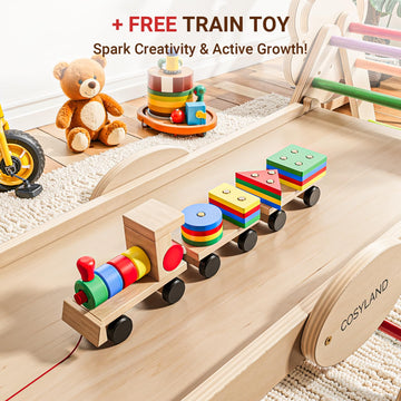 Cosyland Pikler Triangle Set 8 In 1 - Adjustable 3-Level Montessori Climbing Toys For Toddlers 18M-6Y, Foldable Wooden Indoor Ju